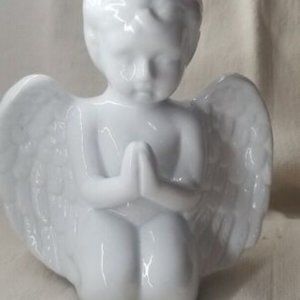 Ceramic Angelic Kneeling and Praying White Cherub